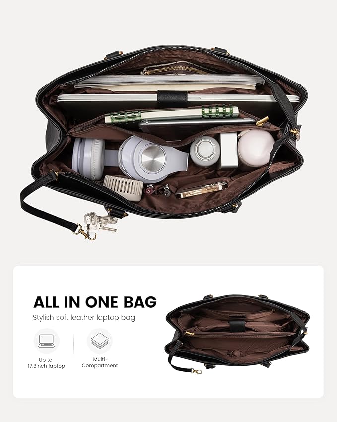 LOVEVOOK Laptop Bag for Women,17.3 Inch Laptop Tote Bag for Women,Vintage Leather Work Tote Bags Computer Teacher Bag,Waterproof Business Bag Office Briefcase