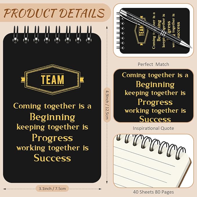 Fulmoon 80 Pcs Employee Appreciation Gifts Set Include Notepad Pen Thank You Keychain Organza Bag, Going Away Retirement Birthday Christmas Team Gift for Member Coworker Staff(Black)