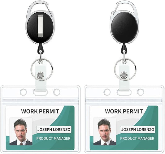 Uniclife 5 Pack Badge Holder Horizontal Clear Plastic Case with Retractable Badge Reel Carabiner Clip Soft Waterproof Card Protector for IDs Credit Cards Proximity Cards Driver’s Licenses and Passes