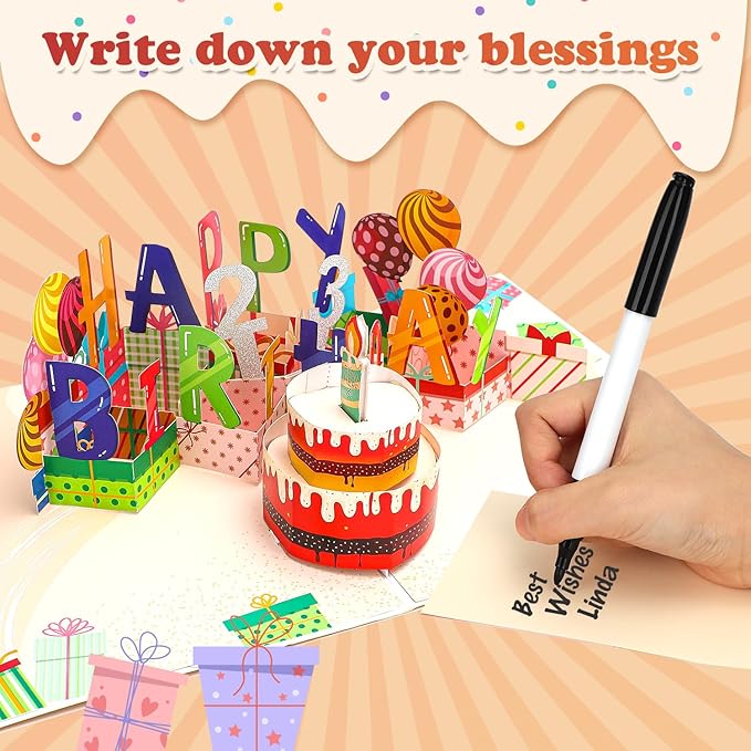 Customizable Age 3D Birthday Card – LED Light, Blowable Candle & Music Pop-Up Greeting Card for Women, Men (1-100 Years) Chocolate