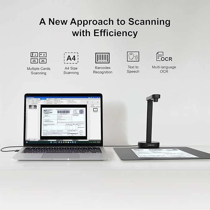 VIISAN 16MP Portable Document Scanner Camera, A4 Capture, USB Document Camera with Deskewing, Multi-Page Scanning, Pocket Book Scanning, OCR & TTS, Compatible with Windows & macOS