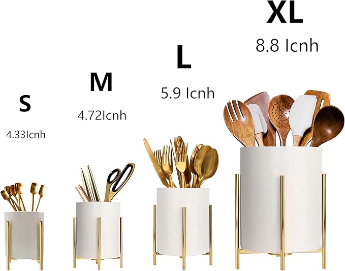 Gold Pencil Cup Sturdy Metal Frame With White Ceramic Pen Holder For Desks and kitchen Appliance Holders