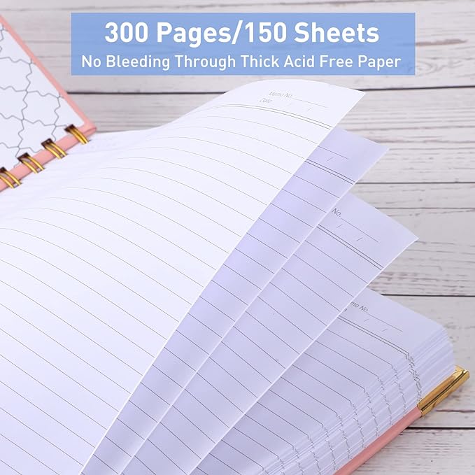 Spiral Notebook, College Ruled Notebook Journal, 7” x 10”, 300 Pages Leather Writing Journal for Women Men, B5 Hardcover Notebook for Work School, 24pcs Index Tabs, Pink