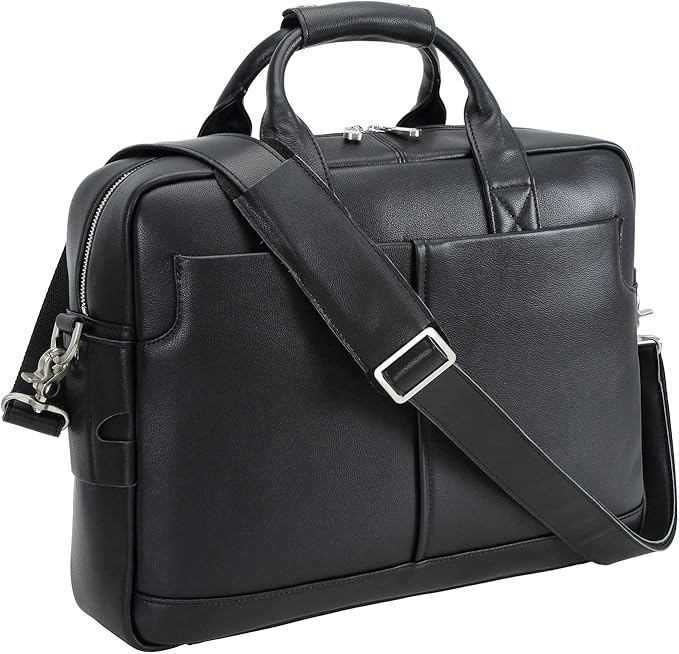 Polare Leather Briefcase for Men Business Travel Messenger Bags 15.6 Inch Laptop Bag YKK Metal Zipper