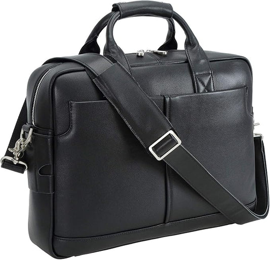 Polare Leather Briefcase for Men Business Travel Messenger Bags 15.6 Inch Laptop Bag YKK Metal Zipper