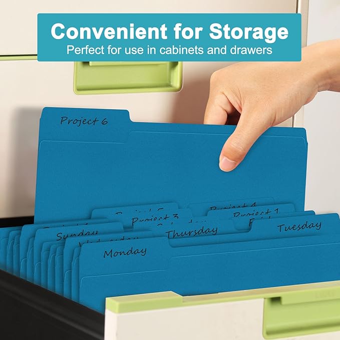 ViVin File Folders, Fits 8.5 x 11 Letter Size Paper, 1/3-Cut Tabs, 120 Pack Manilla Colored File Folders, Perfect for Home, Office, and School Documents File Paper(Blue)