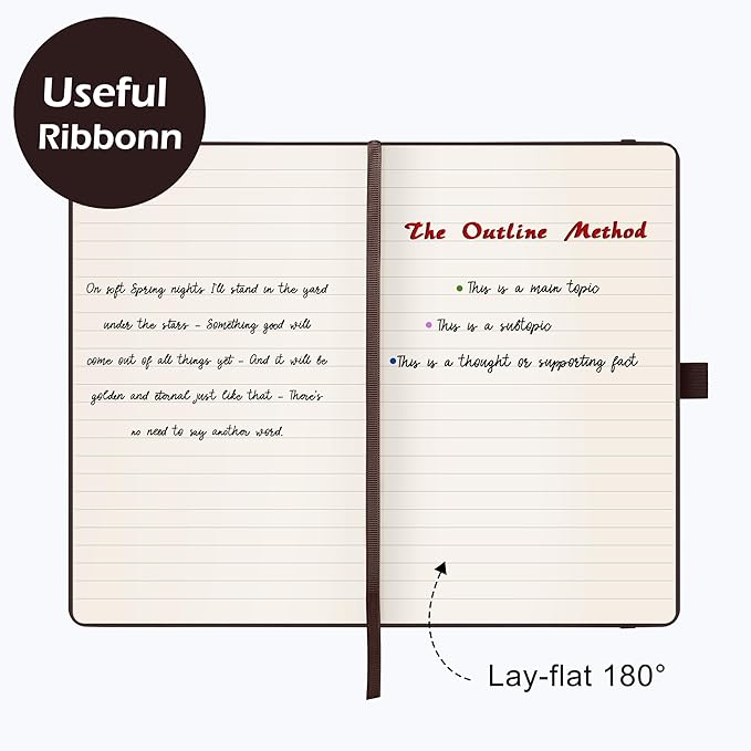 Ruled Notebook/Journal - Classic Lined Journal/Notebook, 5.3'' x 8.26'', Hardcover with Thick Paper, Banded + Pen Holder +Inner Pocket - Brown