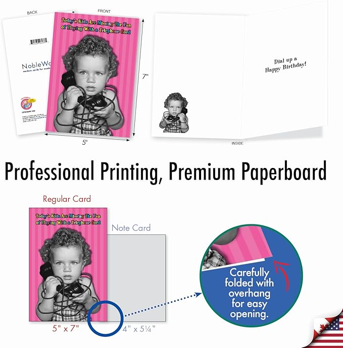 NobleWorks - Humorous Birthday Greeting Card with 5 x 7 Inch Envelope (1 Card) Bday Telephone Cord C2385BDG
