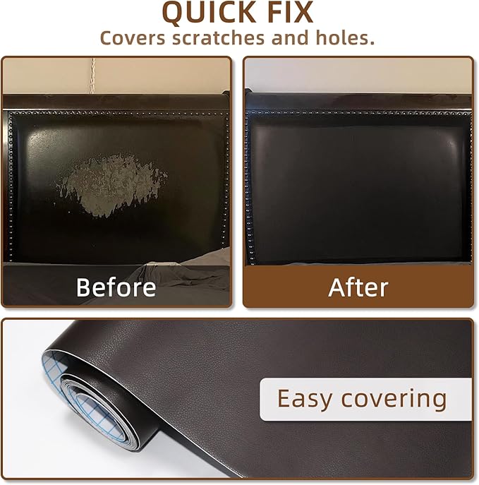 CHEIGHY Leather Repair Patch for Couch Advanced PU Material, Self Adhesive Leather Repair Kit for Furniture Vinyl Repair Tape for Car Seats Upholstery Sofa Office Chair (Brown, 3.9X79 inch)