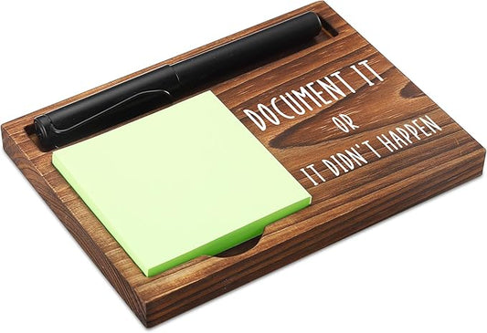 Sticky Note Holder Wooden Notepad & Pen Holder 6.5" x 4.7" Sticky Note Pad Holder Dispenser for Desk Work Humor Gifts, NPA179
