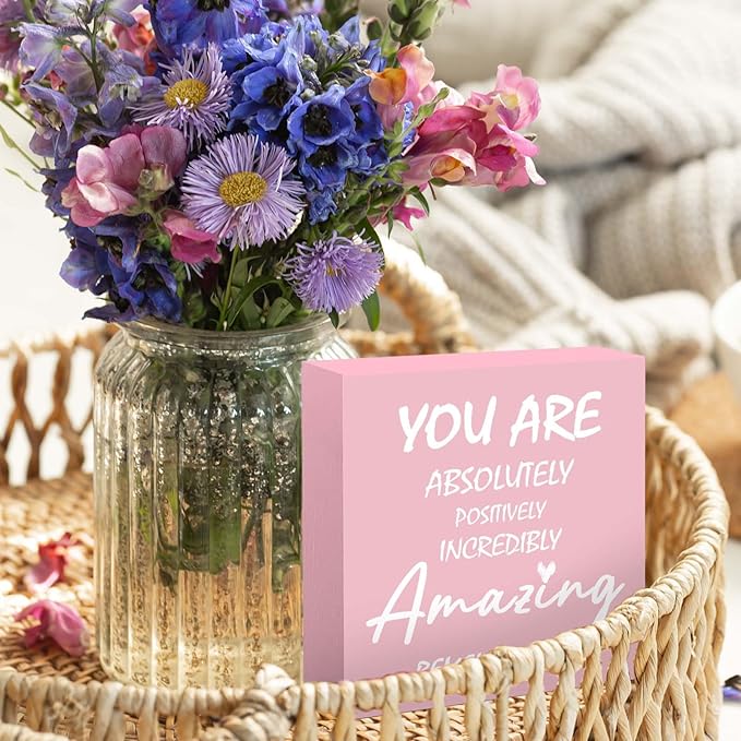 Pink Office Decor Desk Accessories Inspirational Pink Gifts for Women You are Amazing Pink Motivational Positive Office Decor Sign Desk Decorations for Women Home & Office Cute Desk Accessories
