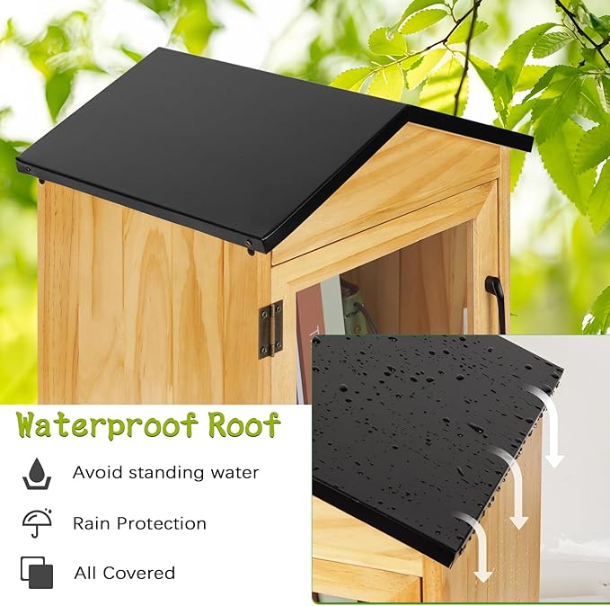 Outdoor Library Box Literature Exchange Box Outdoor Book Storage Little Wood Cabinet for DIY, Neighborhoods Community and Schools Sharing Books, Literature and Newspapers (13x11x16 Inch)