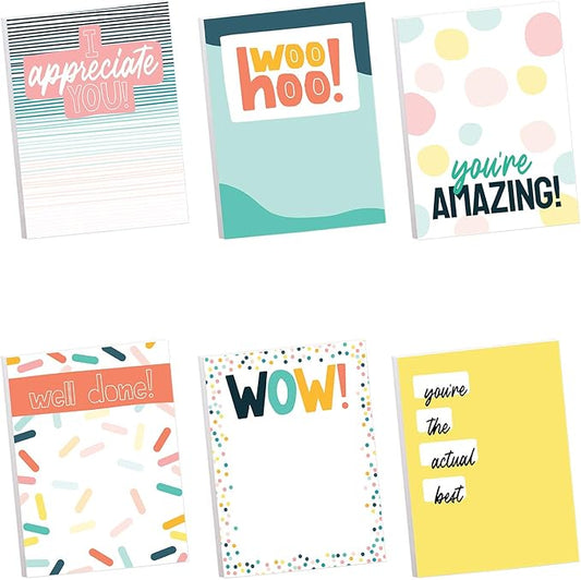 Modern Appreciation Sticky Note Assortment / 3" x 4" Repositionable Sticky Note Set/Set of 6 Colorful Encouragement Pads/Made in The USA