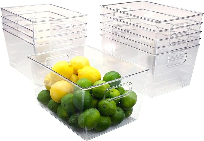 EXCELLO GLOBAL PRODUCTS 11.6" x 8.2" x 6.10" Rigid Plastic Clear Storage Bins for organizing and storing household goods, food, or Office supplies (Pack of 10)