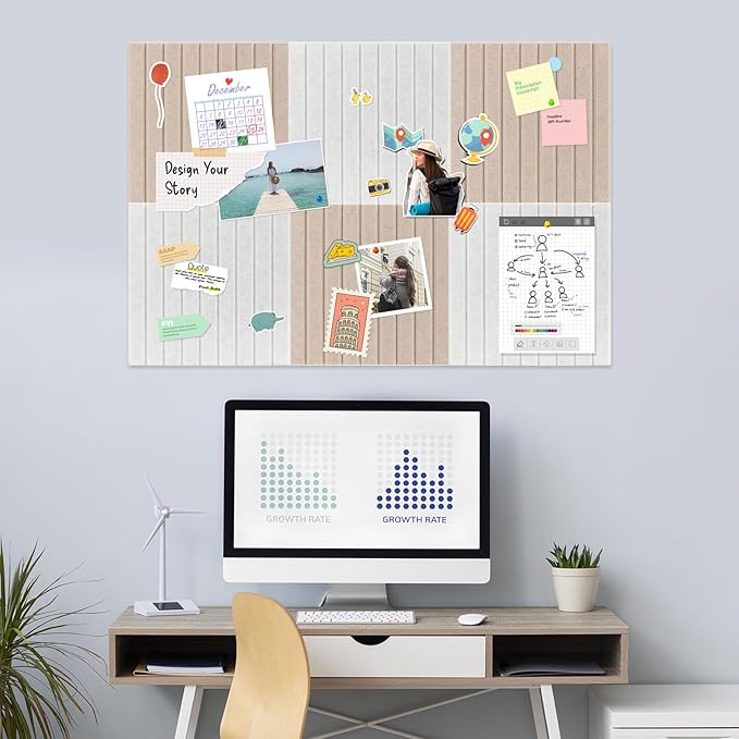Smarpau 48"x36" Felt Bulletin Boards Felt Wall Tiles with Slat Wall Paneling 12 Pack Large Corkboard Cork Bulletin with Removable Adhesive Tabs Cork Tiles for Office Home Classroom Light Camel