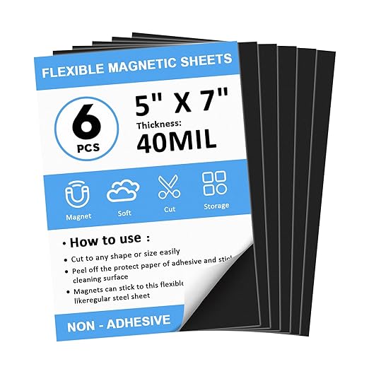 Non Adhesive Magnetic Sheets,5''x7'' 6PCS,Plain Magnets Sheets,Flexible Magnetic Sheets for Craft&Dies Storage,Making Fridge Magnets,Flexible,Adhesive,Printable Magnet Sheets