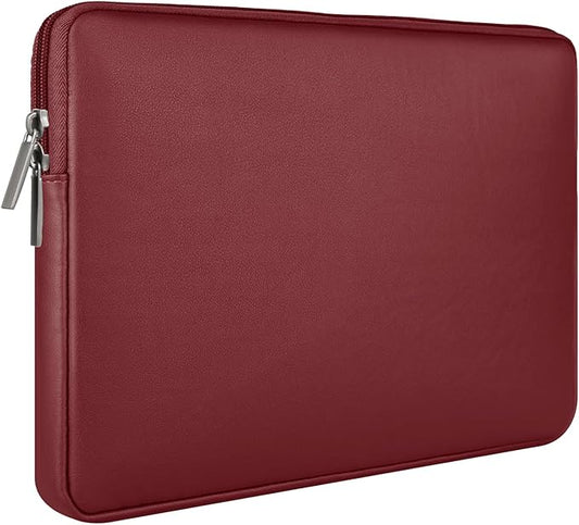 RAINYEAR 13.3 Inch Laptop Sleeve Soft PU Leather Case Water Resistant Padded Zipper Cover Protective Carrying Bag Compatible with 13.3" Notebook Computer Chromebook(Red)