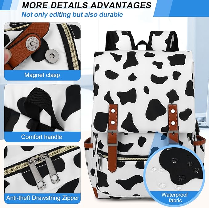 Travel Laptop Backpack Slim Vintage Backpack with USB Charging Port,Water Resistant Business Daypacks College Bag for Men Women,Fits 15.6 Inch Notebook. (Cow)