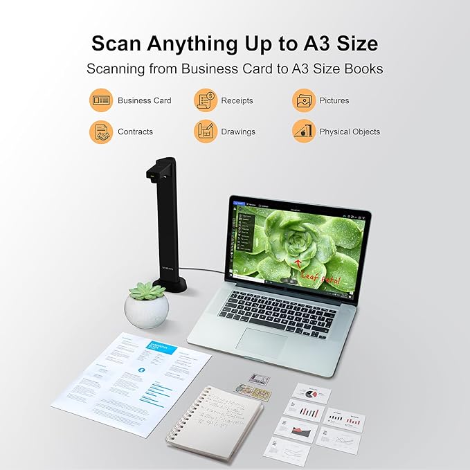 VIISAN DL24 Innovative Book Scanner, 24MP Document Camera with Asymmetrical Lighting Tech, A3 Document Scanner, OCR Auto-Flatten & Deskew, Text-to-Speech, for Desktop/Laptop, Works with Windows/MacOS