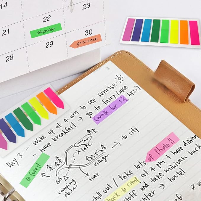 KICNIC Page Markers Colored Sticky Tabs 3200 Pcs, Translucent Arrow Flags for Page Marking, Fluorescent Index Tab Stickers for Notebooks, Small Sticky Notes Flags [8 Colors, 16 Sets]