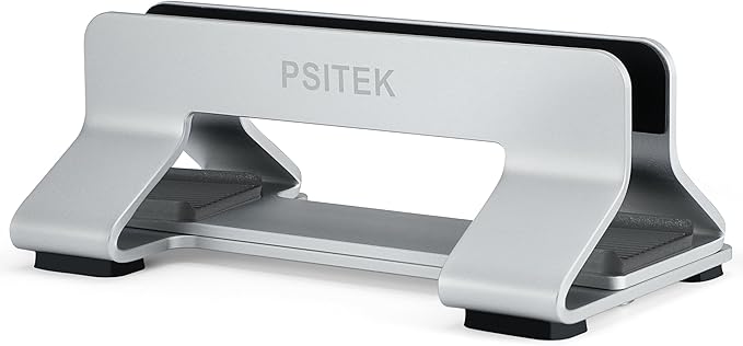 Aluminum Vertical Laptop Stand Dock Holder, Adjustable Slot Width 12-42mm, Space-Saving Upright Storage for MacBook and Laptops