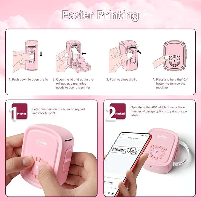 Portable Label Maker Machine P10Pro - Wireless Bluetooth Label Printer with Tape Included, Multiple Templates, Easy to Use for Office and Home Organization, USB Rechargeable（Pink）