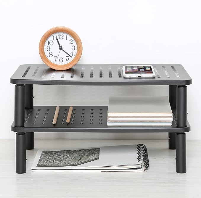 TV/Monitor Riser Desktop Stand, Flat Screen, Sturdy Metal Laptop Computer Shelf for Printer, iMac, 3 Height Adjustable PC with Mesh Platform , 2 Pack