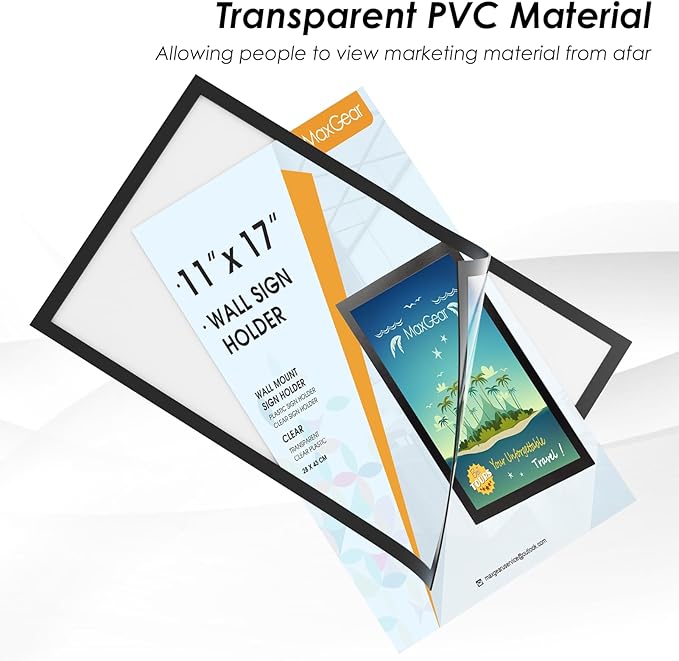 MaxGear 10 Pack Magnetic Sign Holder 11 x 17, Self Adhesive Wall Mount Sign Holder Display Picture Frames Window Sign Holder, Document Poster Paper Flyer Holder for Home Office Store