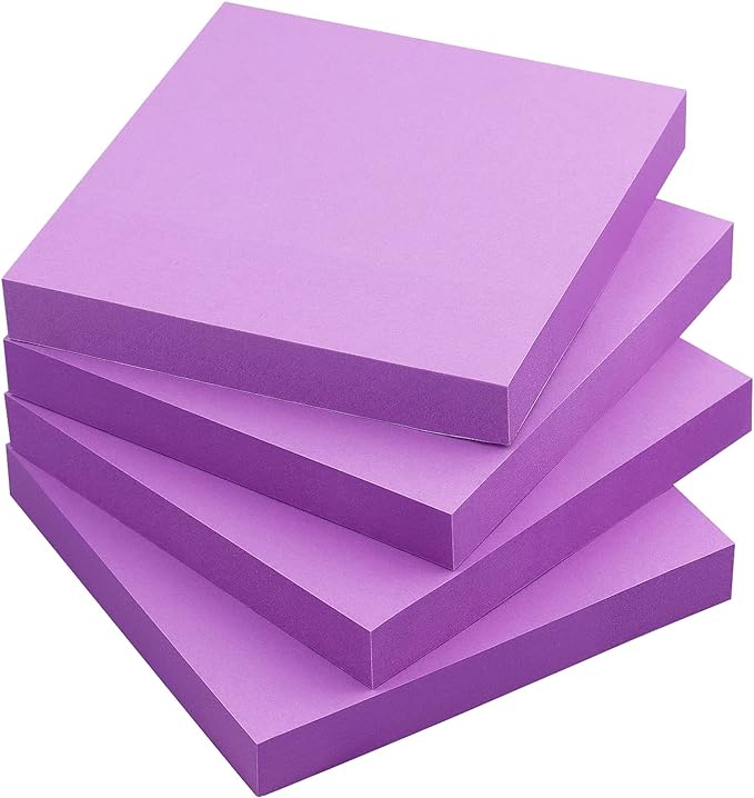 Sticky Notes 3x3 Self-Stick Notes Bright Colors Sticky Notes 4 Pads 100 Sheets/Pad (Purple)