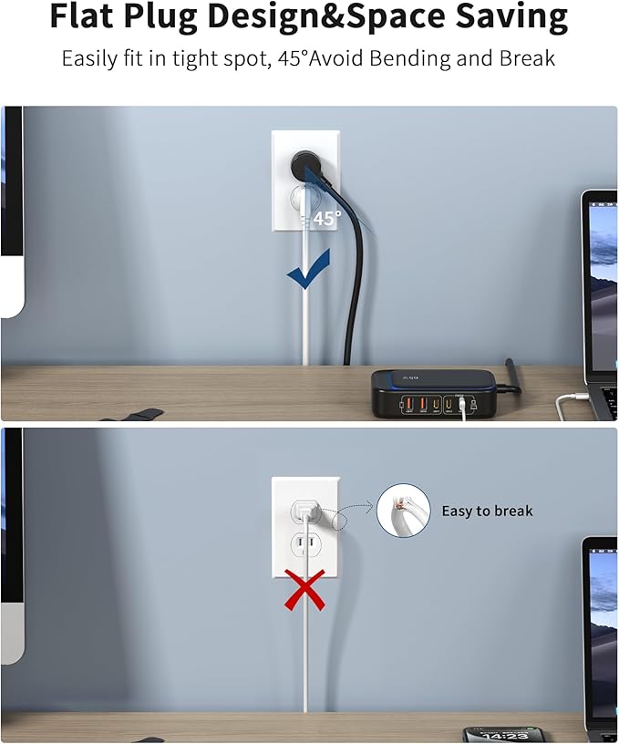 USB C Power Strip 65W, Outlet Extender with 2 AC Ports, 3 USB-C Ports, 2 USB-A Ports, Surge Protector GaN USB Charger Station for Laptop/Phone and More