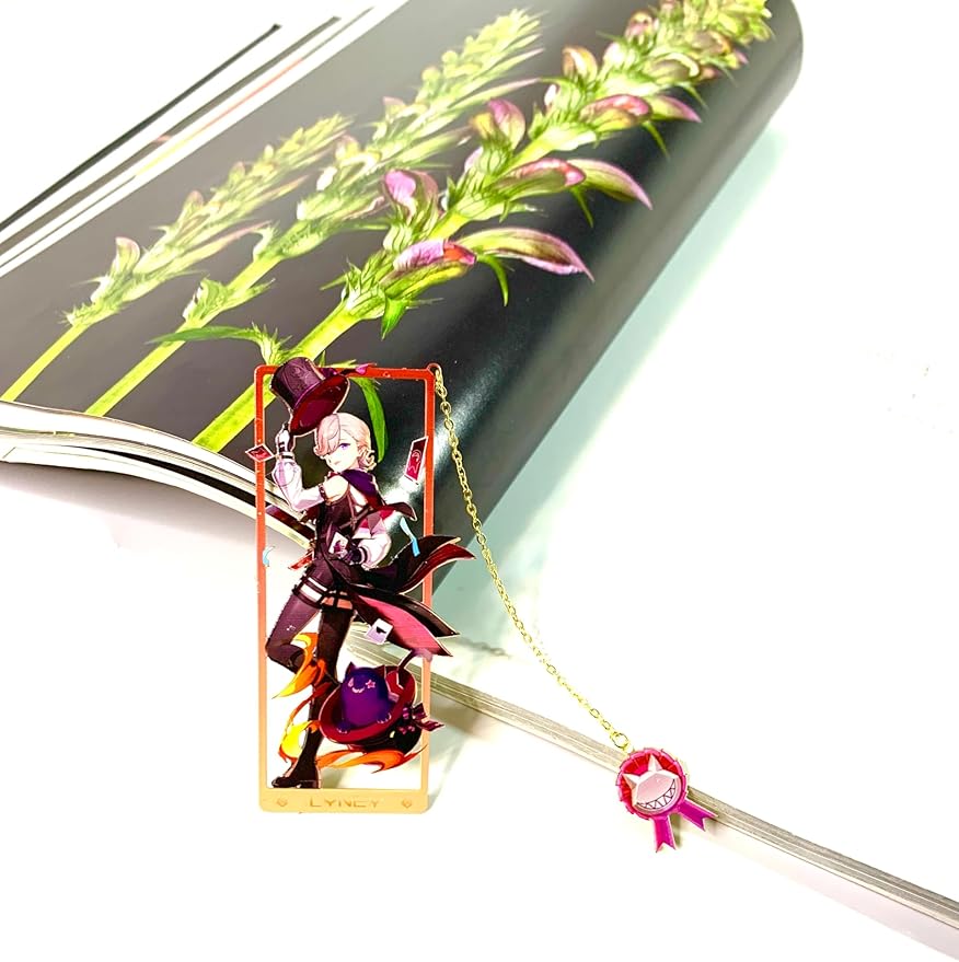 Genshin Impact Lyney Metal Bookmark - Anime Figure Merch with 3D Display Box - Birthday Gifts for Fans Friends Gamer Book Lovers - Zllada