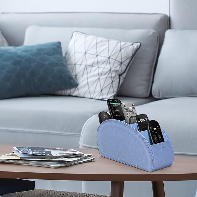 Remote Control Holder with 5 Compartments, KENOBEE Anti-slip Desktop Caddy Storage Organizer for Remote Controllers, Office Supplies, Makeup Brush, Media Accessories, Denim Blue