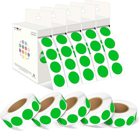 PARLAIM 3/4 Inch Round Permanent Adhesive Color-Code Dot Stickers,10000 Stickers Roll dots Label Dispenser Box Green Circle Stickers Labels 10Rolls (Green)