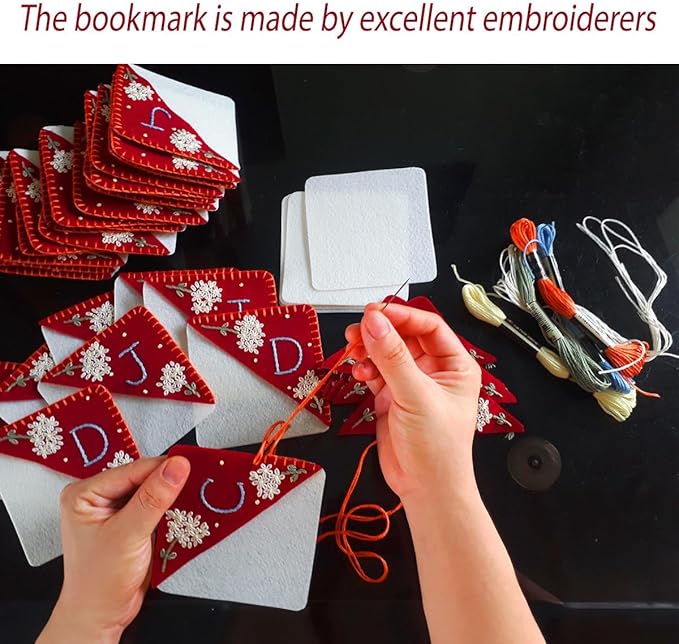 Personalized Hand Embroidered Corner Bookmark, Bookmarks for Women, Personalized Bookmark for Books, Cute Flower Book Mark, Hand Stitch Gift for Women for Book Lovers by HNQCPCVU (U, RED)