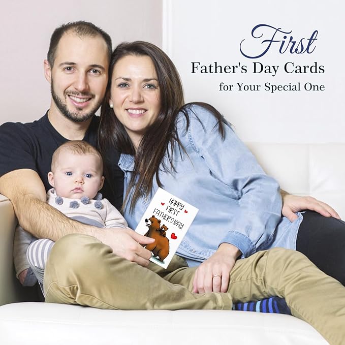 FaCraft Happy First Fathers Day Card for New Dad Dad to Be Expecting Fathers, 4 x 6 Happy 1st Fathers Day Gift Card with Envelope from Wife Daughter Son Baby Boy Girl(Baby Bear)