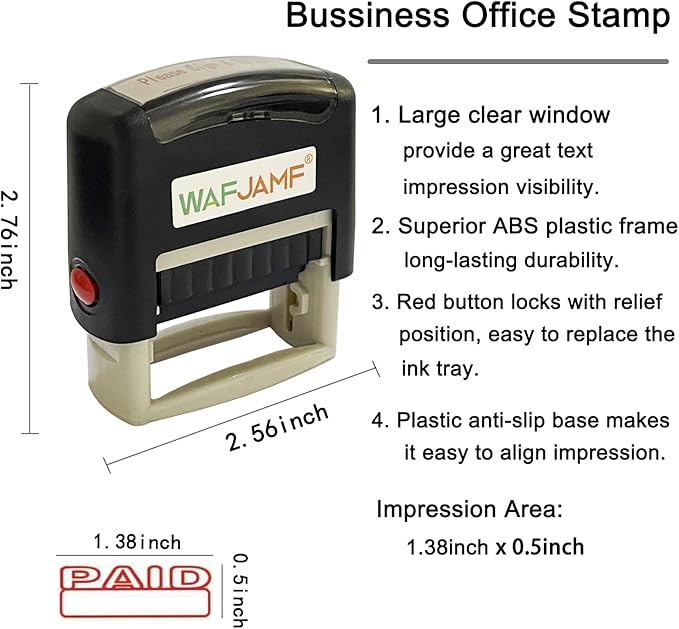 WAFJAMF Paid Office Stamp Self Inking Rubber Stamp Office Stamp Message Stamp Red Ink-Medium