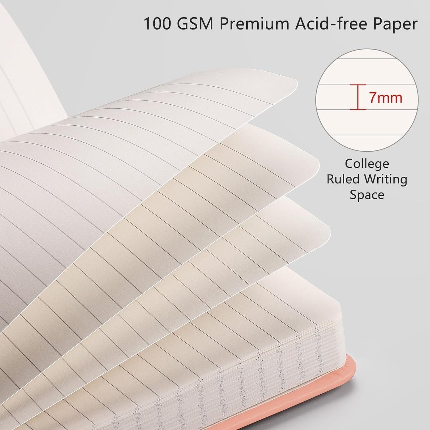 RETTACY Lined Journal Notebook, 2-Pack, 192 Numbered Pages per Pack, A5 Medium Size (5.7'' x 8.3''), for Men & Women, Writing, Work, Leather Hardcover, 100 GSM Thick Paper (Black & Pink)