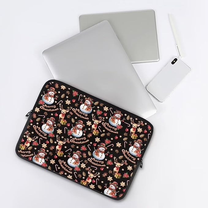 Christmas Snowman Laptop Sleeve for Women 15 inch Laptop Protector with Multiple Uses Computer Carrying Case Portable Tablet Bag Lap Top Case Men Laptop Protector