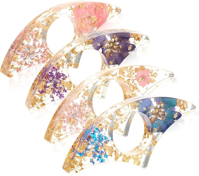 Book Page Holder for Reading, 4 PCS Dried Flower Resin Transparent Bookmark, Thumb Book Page Holder Reading Accessories for Reading Lovers, Gifts for Bookworm, Literary, Students and Teachers