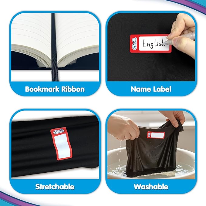 Chell Black Fabric Book Covers 6"x9", Book Sox Up to 8.5”X9.5”, Stretchable and Reusable Book Protector, for Paperback and Hardcover, Pack of 6