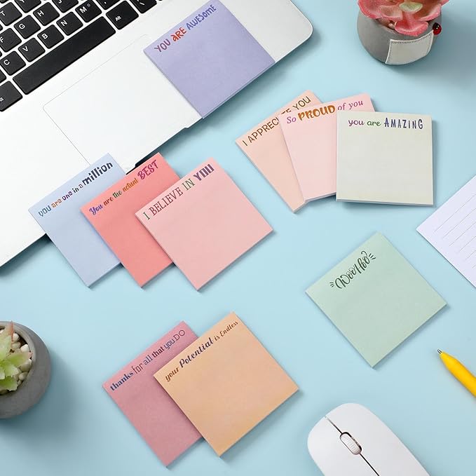 Yinder 24 Pcs Inspirational Sticky Notes with Lines Cute Motivational Sticky Notes Pad Employee Appreciation Gifts Bulk for Teacher Nurse Coworkers Office Supplies 3 x 3''(Aesthetics,Thank You)