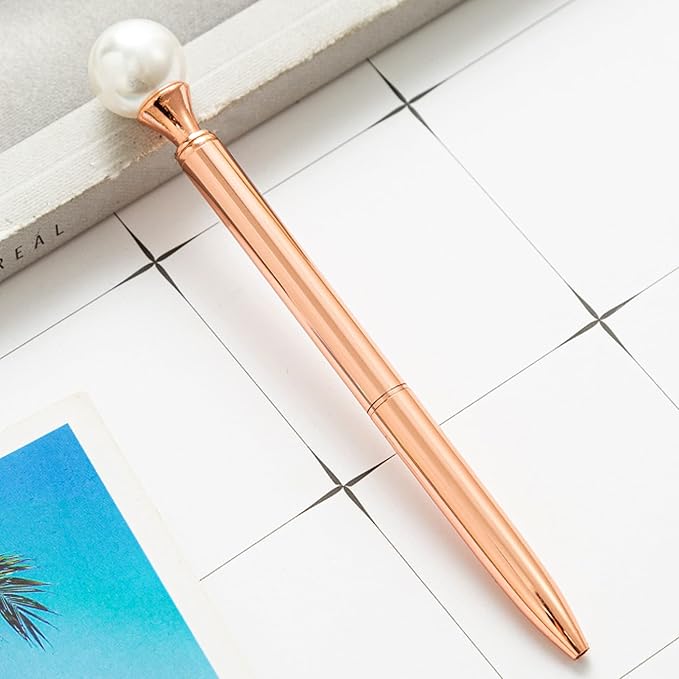 6 Pieces False Pearl Decoration Twist Metal Ballpoint Pen Ball Pen 1.0 MM Black Ink