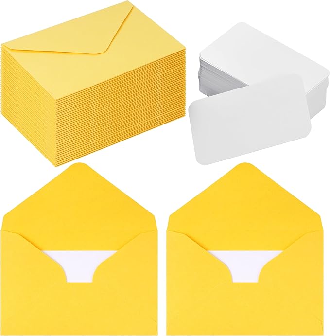 jiebor 100 Sets Small Yellow Envelopes with Small Blank Gift Business Card Wedding Invitation Pocket Envelopes for Graduations Wedding Shower Holiday 4.37 x 2.91 Inch