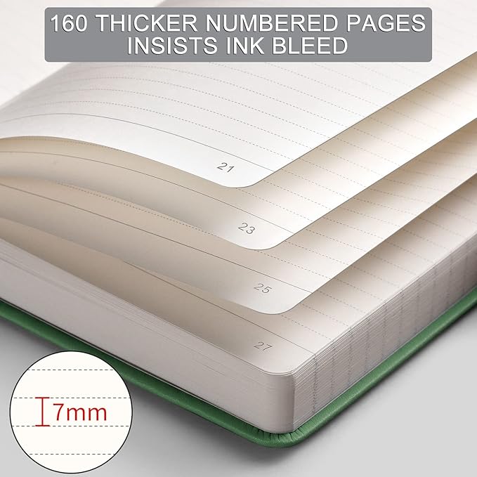 AHGXG Lined Journal Notebook, 320 Numbered Pages Thick Journal for Women, A5 Notebook College Ruled, 100gsm Thick Paper, Faux Leather Hardcover, for Writing Work, 5.75'' X 8.38''-LightGreen