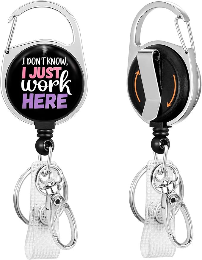 Gctriki Funny Badge Reel Retractable Heavy Duty with 360° Swivel Carabiner Clip, Fun ID Badge Holder Retractable Clip, Cute Nurse Teacher ID Card Holder Retractable Keychain Name Badge Clip