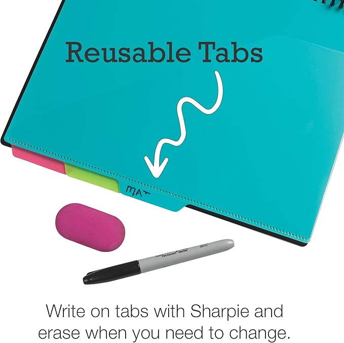 Samsill Left-Handed 10 Pocket Poly Project Organizer with 5 Dividers, File Folders Letter Size, Quick Access Front Pocket, Refillable Notepad, Erasable Write-On Tabs in Fashion Colors (Pack of 2)