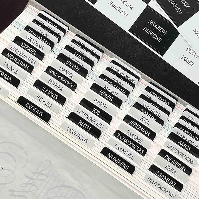 Thinkor Reposition Bible Tabs, Large Print Lanimated Stickers, Easy to Read and Apply Bible Tabs for Women and Man (Checkerboard Style)