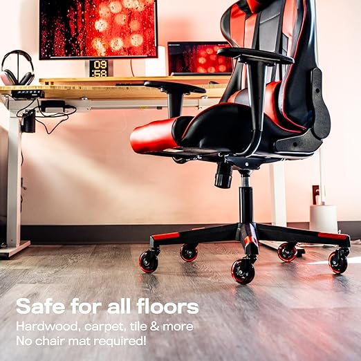 The Original Roller Blade Office Chair Wheels (As Seen On PBS) - Incredibly Smooth & Quiet Rolling Casters - Safe for Hardwood Floors & Carpet - Easy Installation with Universal Fit - Set of 5 - Red