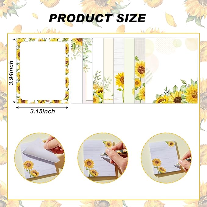 Sabary 9 Pads Sticky Notes 3.15 x 3.94 Inches Cute Self Sticky Note Pads Colored Adhesive Notepad for Memo Reminder Journal Studying Office Home Gift(Sunflower)