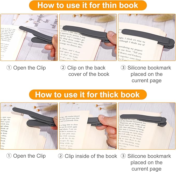 6Pcs Automatic Bookmark, Silicone Smart Book Marks for Reading Women, Men, Kids,Cute Unique Book Markers Bookmark Clip Reading Accessories Gifts for Book Lovers (2 Dark Grey+2 Light Grey+2 Beige)